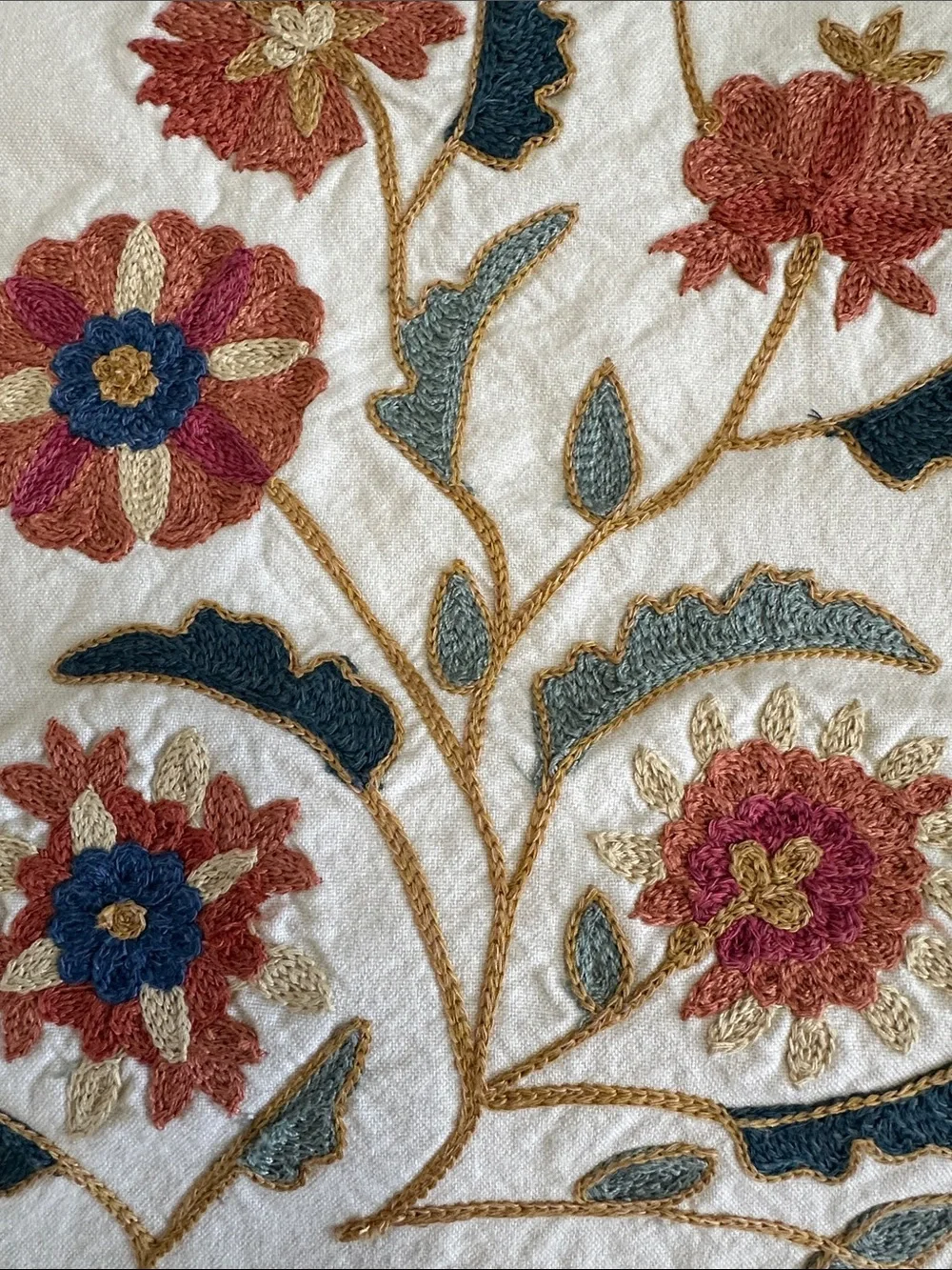 Pottery Barn Suzani Embroidered Crewel Table Runner Off White 18X108 Inches